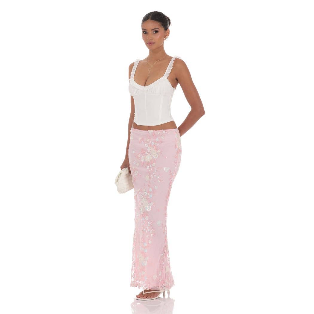 Sequin Floral Mesh Maxi Skirt