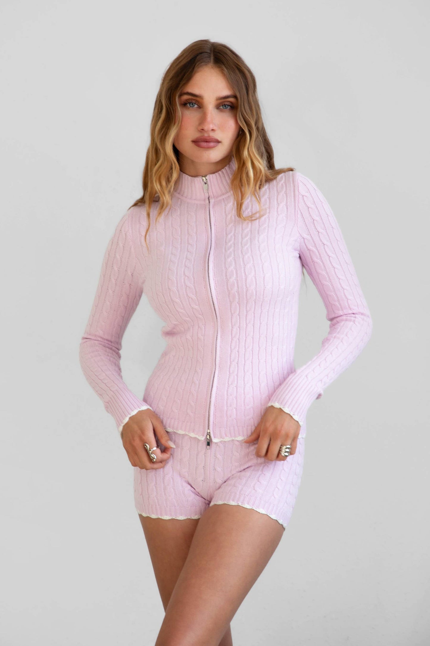 Ava Cable Knit Two Piece Lounge Short Set