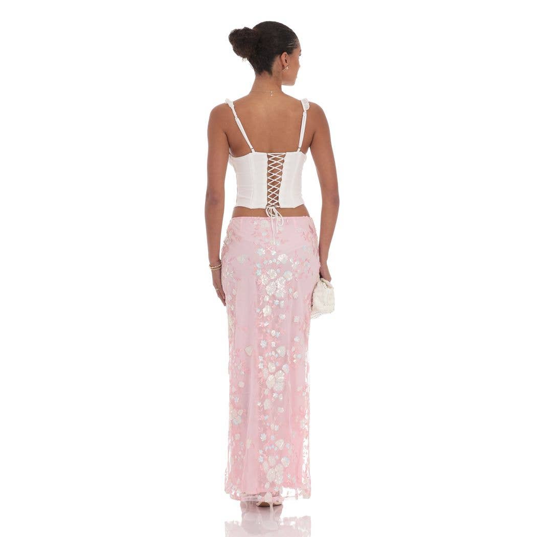 Sequin Floral Mesh Maxi Skirt