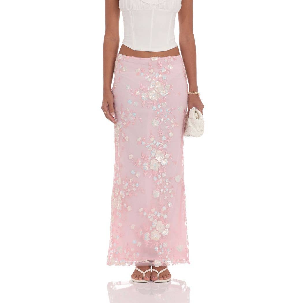 Sequin Floral Mesh Maxi Skirt
