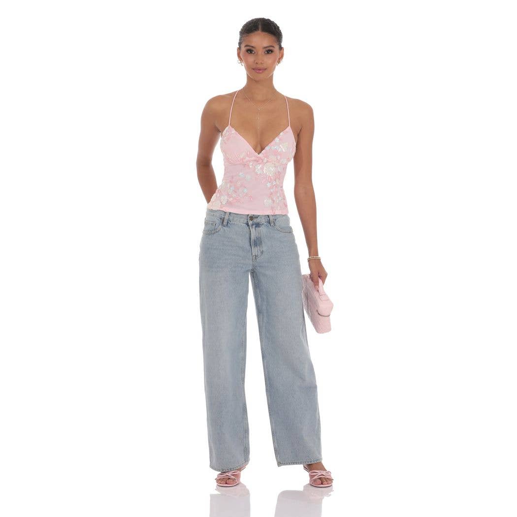 Open Back Sequin Floral Top