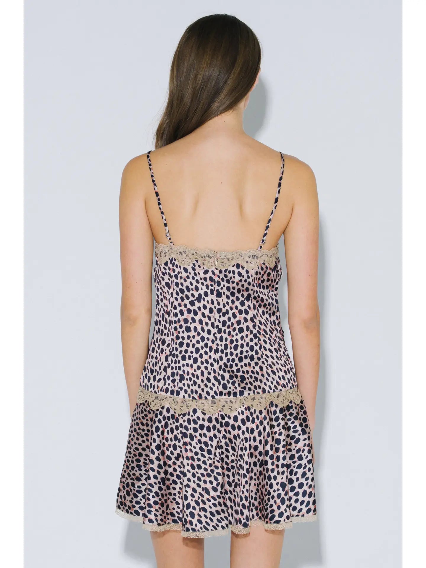 Leopard Print Drop Waist Mini Dress W/Lace Trim