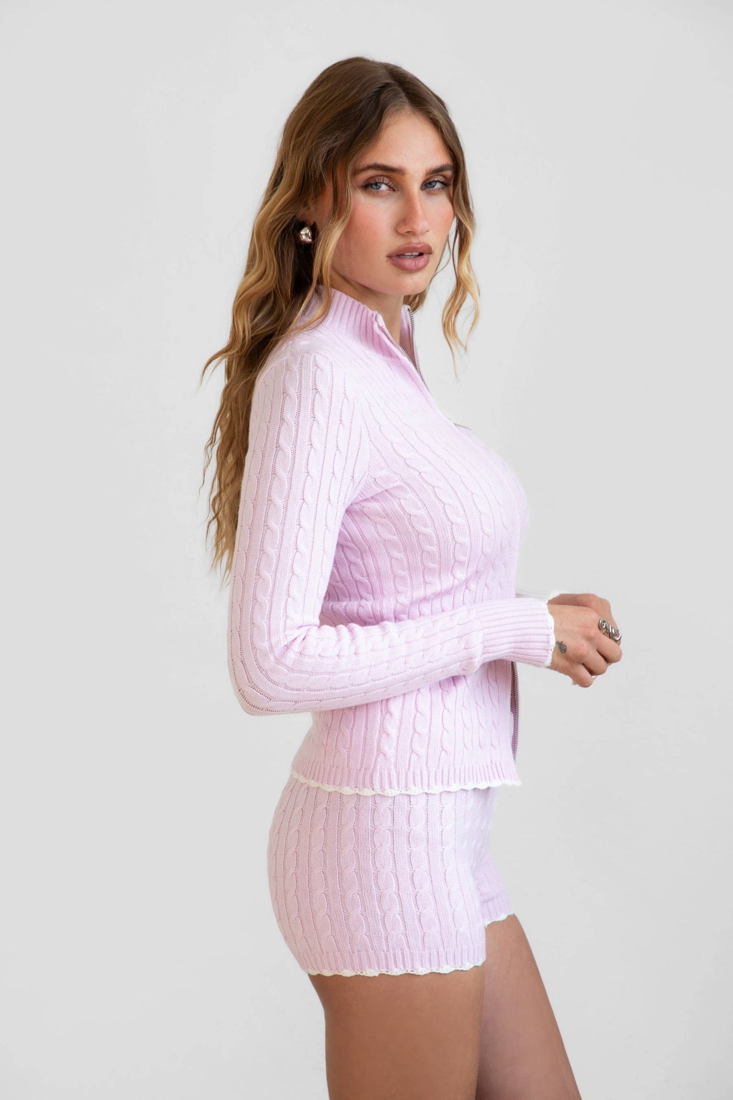 Ava Cable Knit Two Piece Lounge Short Set