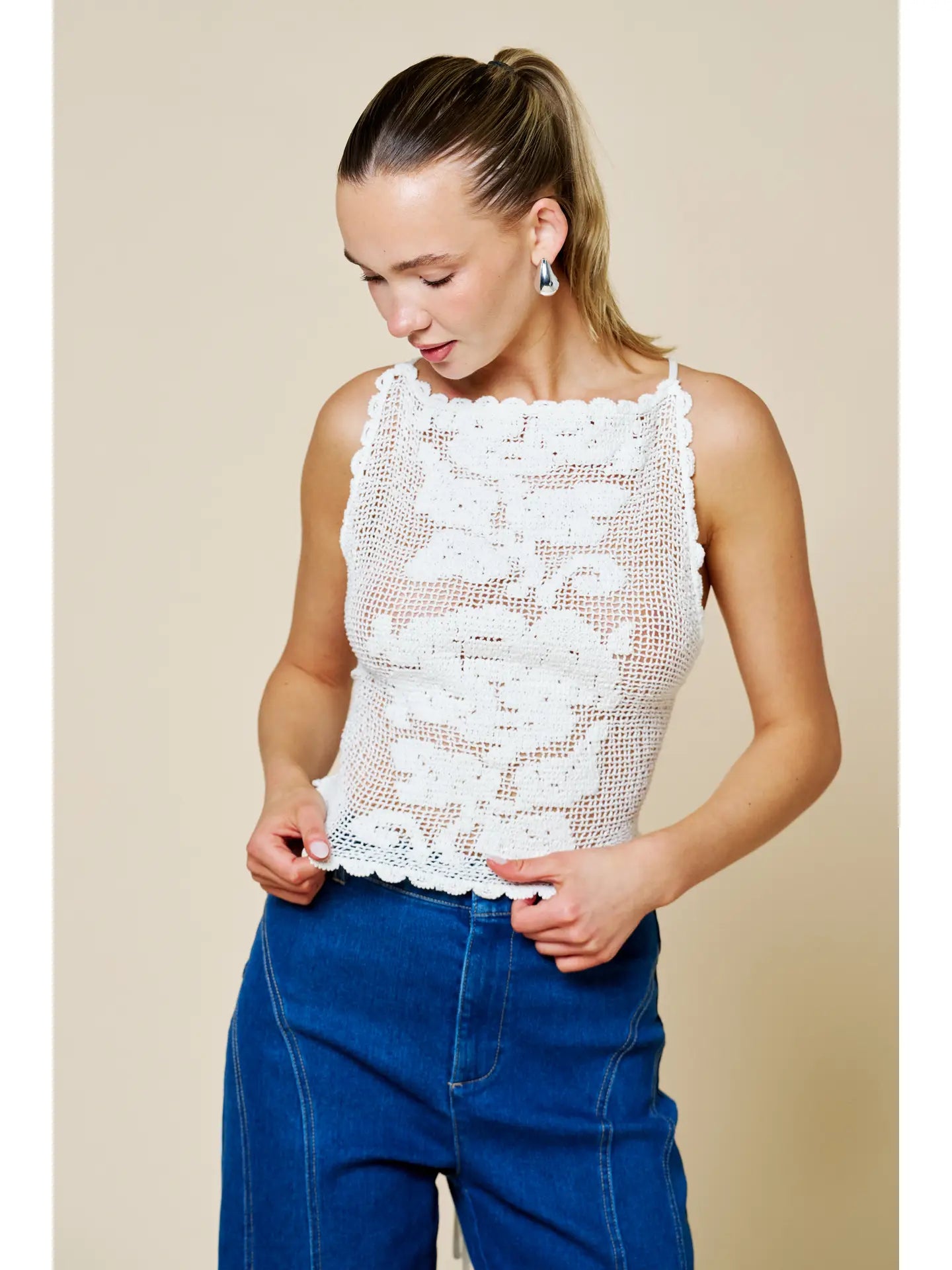 Floral Lace Crochet Lace-Up Back Tank Top – Sisters Not Saints