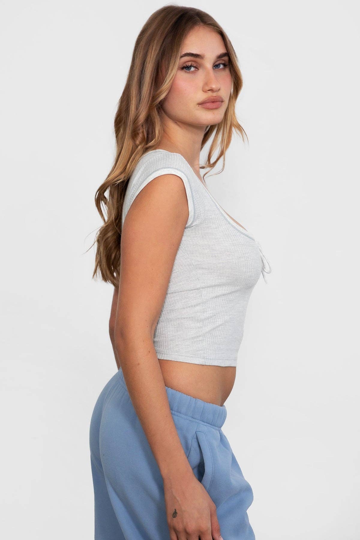 Lace Up Ribbed Top