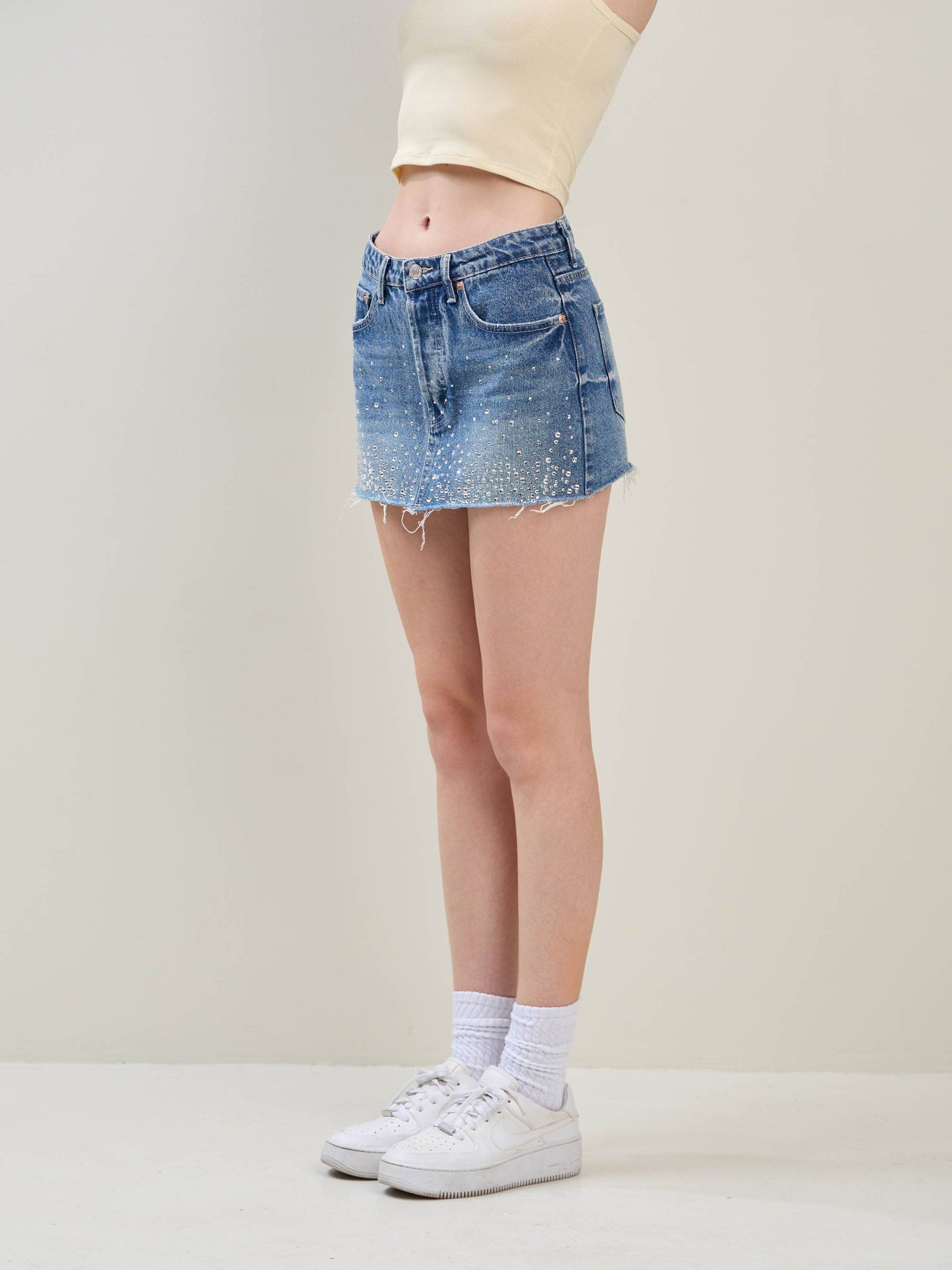 Embellished Denim Mini Skirt
