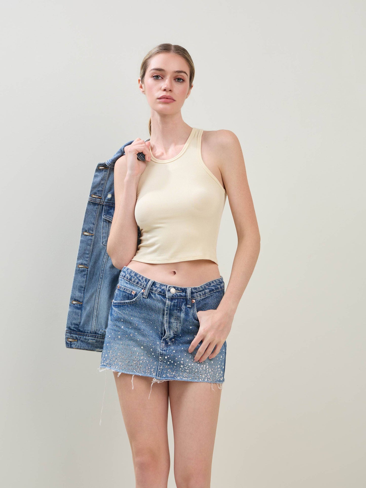Embellished Denim Mini Skirt