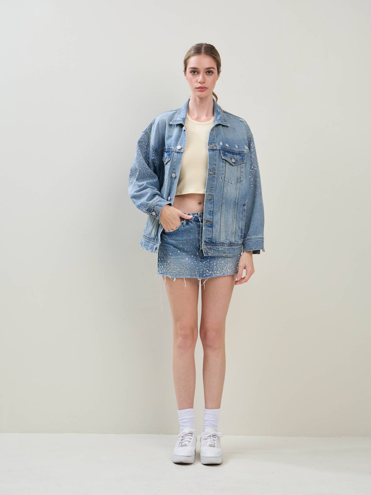 Embellished Denim Mini Skirt
