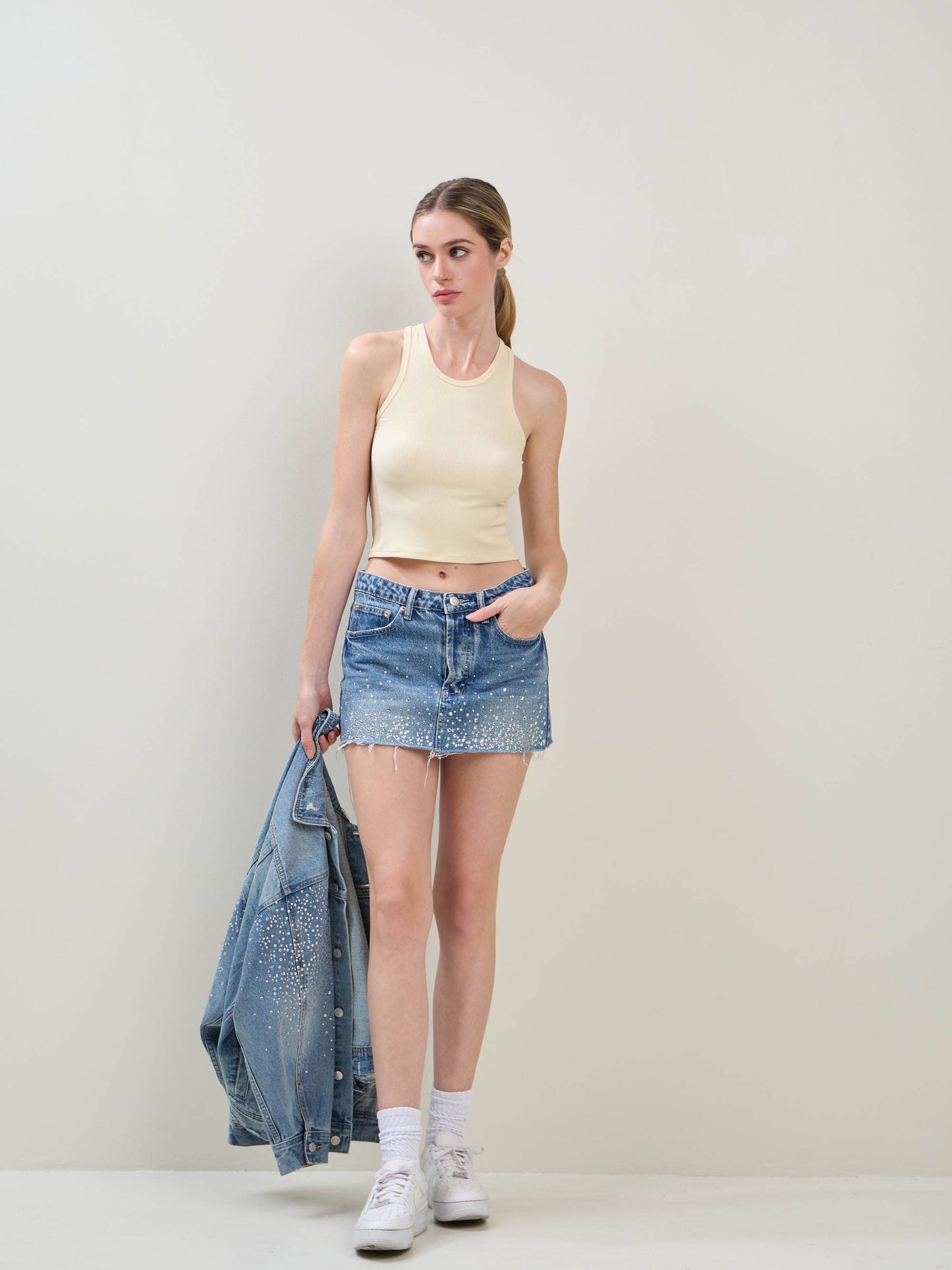 Embellished Denim Mini Skirt