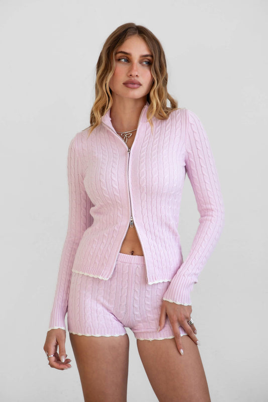 Ava Cable Knit Two Piece Lounge Short Set