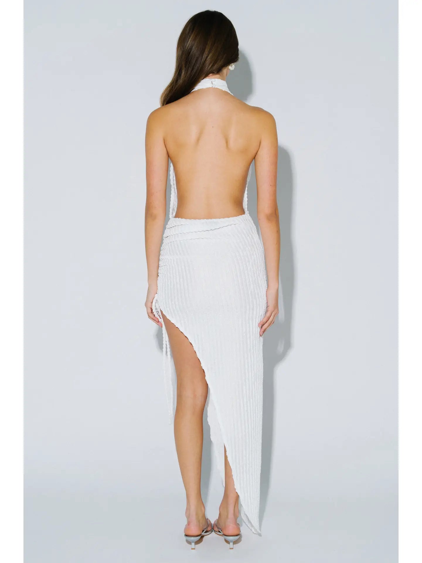 Asymmetrical Cowl Neck Ruched Maxi Dress