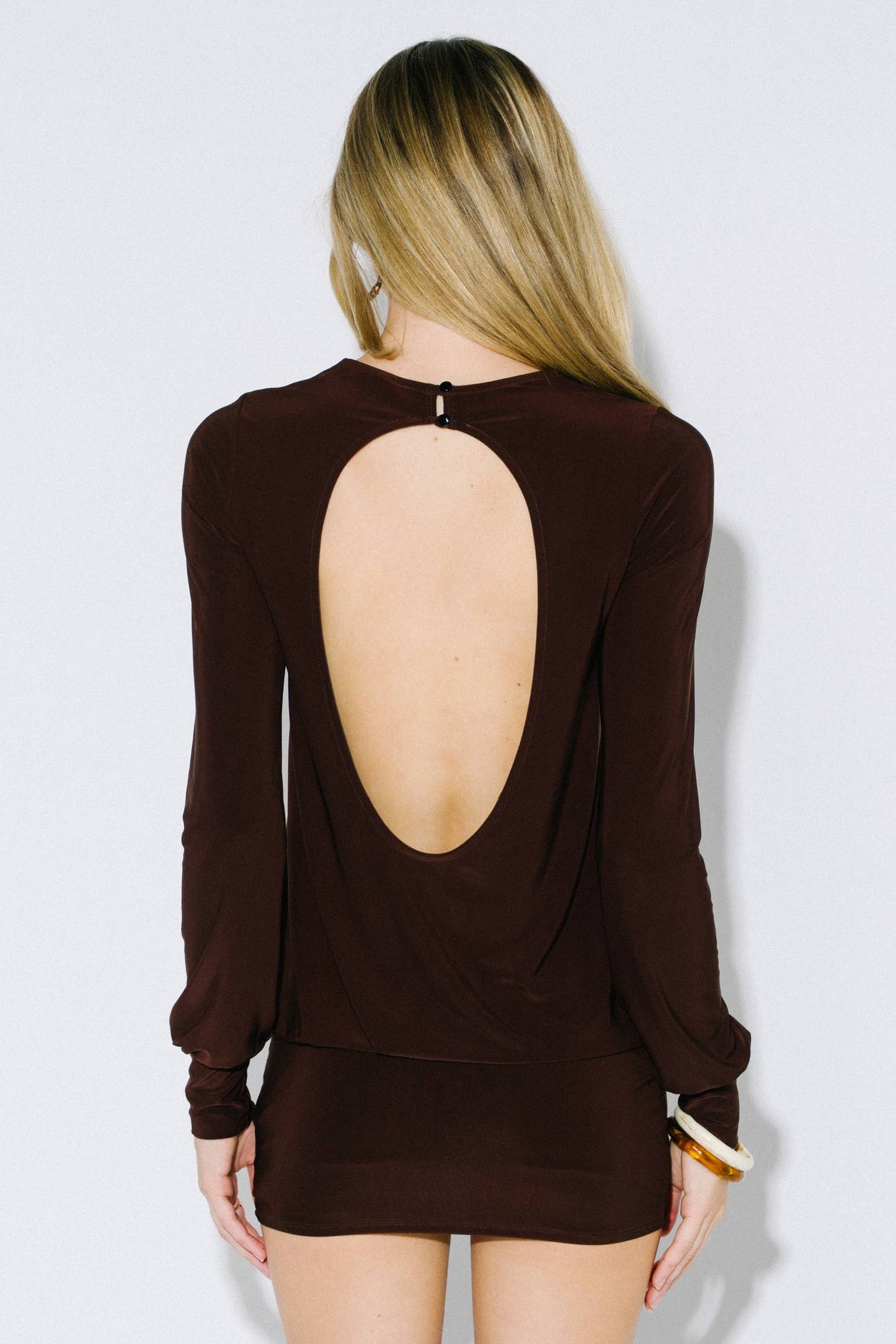 Open Back Long Sleeve Mini Dress