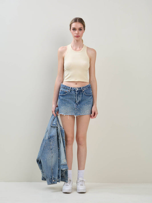 Embellished Denim Mini Skirt