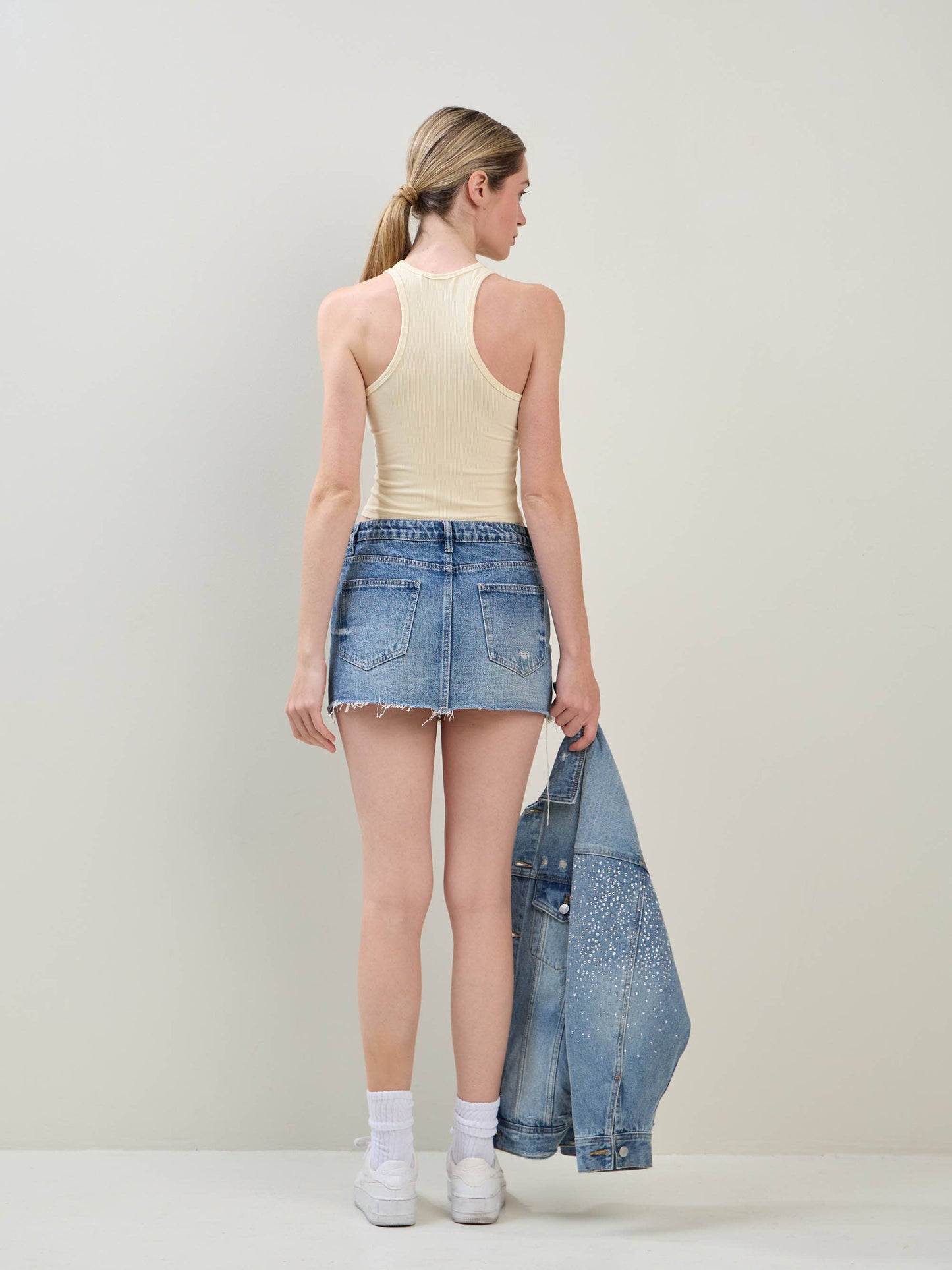 Embellished Denim Mini Skirt