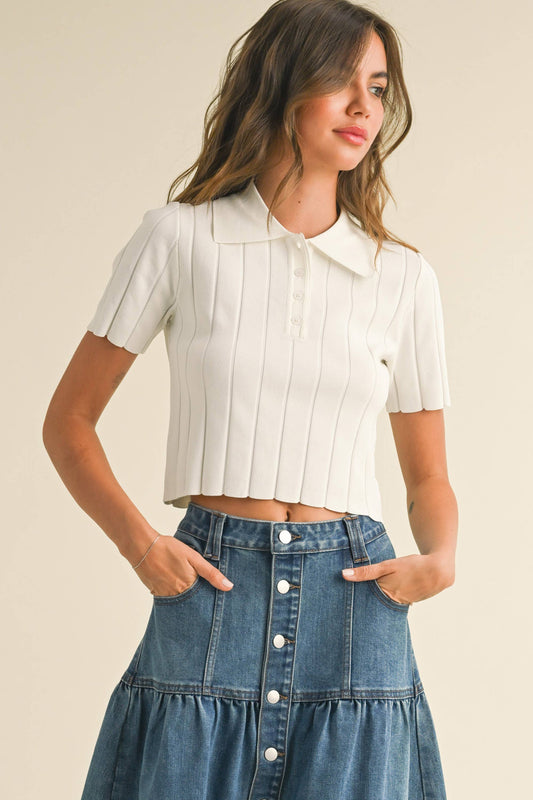 Ribbed Knitted Collar Top
