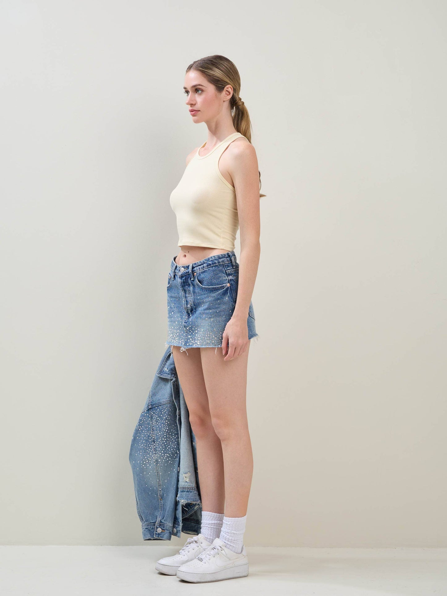 Embellished Denim Mini Skirt